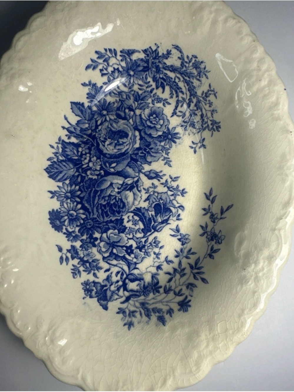 Blue Floral Transferware Oval Serving Bowl - Picture 2 of 7